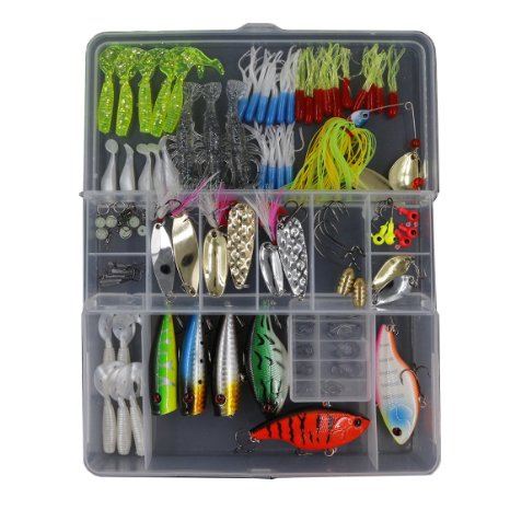 Threemart Fishing Lure Set Including Frog Lures,Spoon Lures,Soft Plastic Lures,Popper,Crank,Rattlin,Spinnerbaits and More
