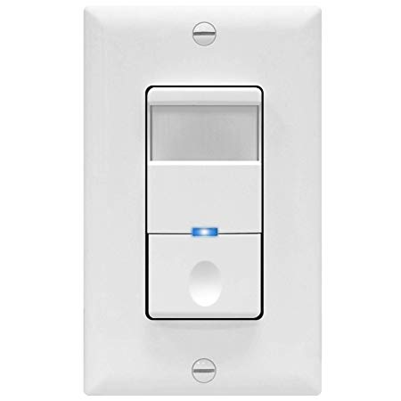 TOPGREENER TDOS5-J-W Motion Sensor Switch, No Neutral Required, PIR Passive Infrared Sensor, Occupancy Sensor Wall Switch, 500W 1/8HP, Ground Wire Required, Single Pole, White