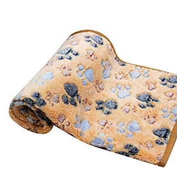 Micat® Lovely Colorful Comfort Soft Fleece Small Pet Dog Puppy Blankets Paw Print Design (Coffee, S:76*52CM)