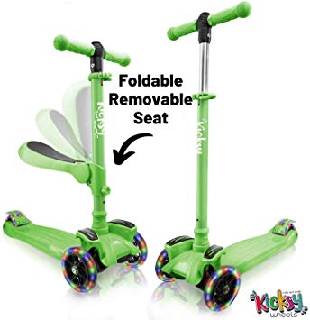Kicsky Wheels Scooters for Kids with Seat Folding and Removable - 3 Wheel Toddler Scooter for Boys & Girls - Toddlers and Kids Toys for 2 Year Old and Up - Three Heights & Light Up Wheels