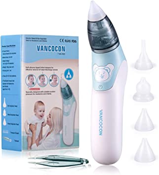 Nasal Aspirator for Baby, Electric Baby Nasal Aspirator with 4 Reusable Silicone Nozzles, Portable Nose Sucker for Newborns Toddlers Anti-Backflow Nose Cleaner Ear Wax Remover Adults Booger Sucker