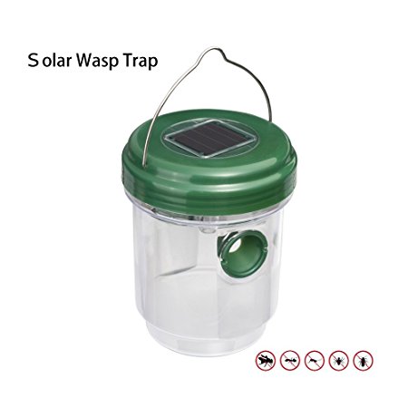 HNRLOY Wasp Trap Catcher, Perfect Outdoor Solar Powered Trap with Ultraviolet LED Light for Yellow Jackets, Bees, Wasps, Hornets, Bugs and More