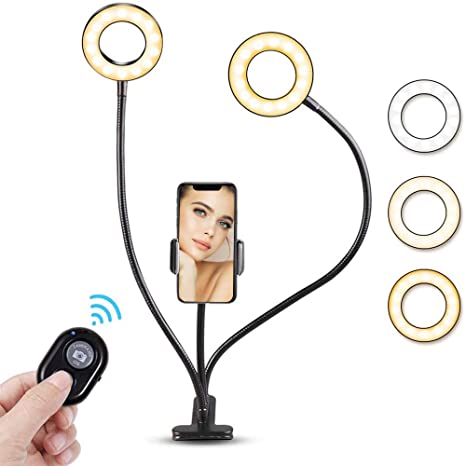 Double Ring Light with Clip for YouTube Video, Desktop Led Ring Light for Streaming, Makeup, Selfie Photography