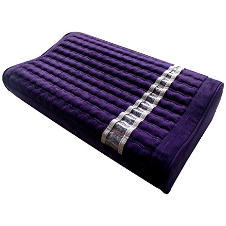Far Infrared Amethyst Mat Pillow - Emits Negative Ions - Crystal FIR Rays - 100% Natural Amethyst Gemstones - Non Electric - For Headache and Stress Relief - To Sleep Better - GENTLE support - Purple