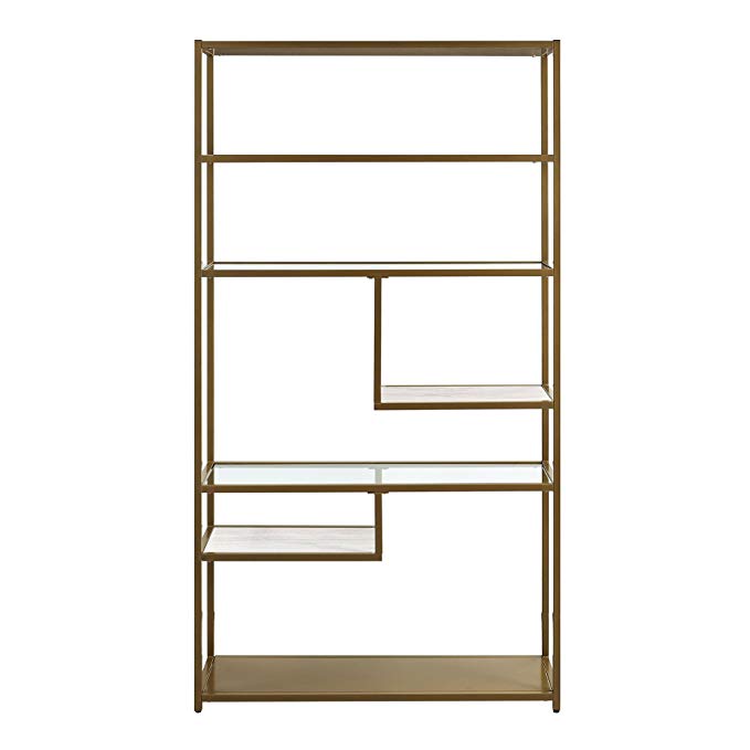 Dorel Living Moriah Geometric Bookcase Etagere, Soft Brass