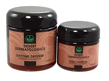 A Perfect Duo. DESERT DERMATOLOGICS Daytime Defense and Night Complex. Organic and Natural Botanical Moisturizers. Physician Developed. 24-7 Hydration   Rejuvenation Resurfacing all night! Non-GMO.