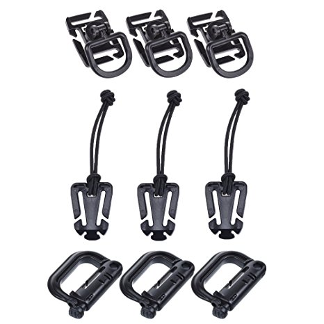 BCP Black 360 Degrees Swivel 8-positions Rotating Base D-ring Clips   Grimloc Locking D-Ring   TW MOLLE Web Dominators with Elastic String