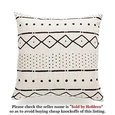 Hofdeco Decorative Throw Pillow Case African Mud Cloth Print Bogolan Pattern Heavy Weight Fabric Cushion Cover 18x18 Inches