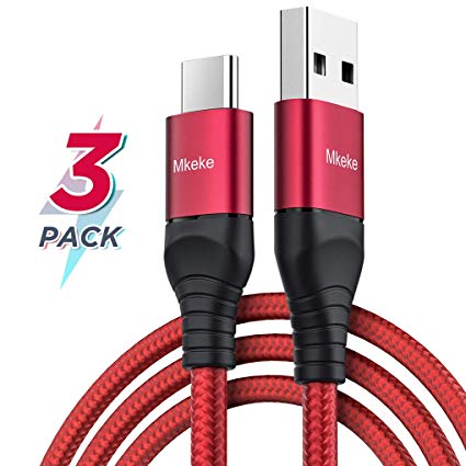 USB C Cable, Mkeke USB Type C Cable Fast Charging, [3 Pack] USB A to Type C Charger Compatible with Samsung Galaxy S10 S9 S8 and Other USB-C Devices … (Red)