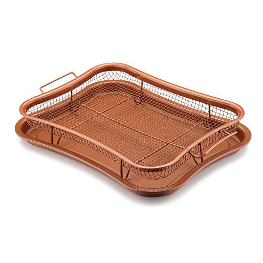 Gelinzon Nonstick Copper Crisper Tray，Crisper Basket & Tray for Oven, Stovetop, Grill, Works as Air Fryer and Griddle,Multi Purpose Tray(Rhombus)