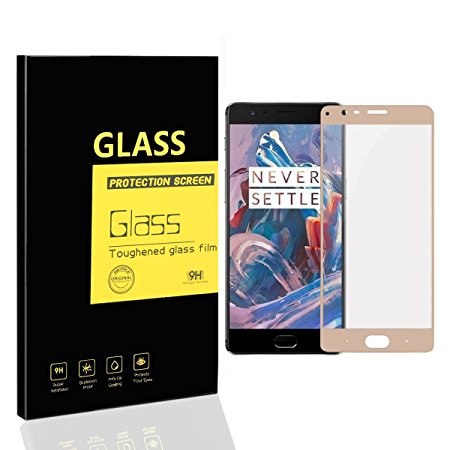 OnePlus 3 / 3T Screen Protector , MENGGOOD Full Coverage Tempered Glass Protective Films [ Edge to Edge ] Invisible Crystal Clear Entire Screen Protection Display for OnePlus 3 / 3T [ Golden ]