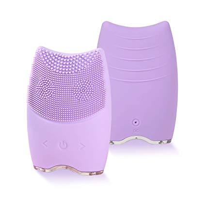 Facial Cleaning Brush, H/E Waterproof Portable Electric Cleanser, Rechargeable Sonic Silicone Face Scrub Device, Face Massage Brush for all Skin Type (Purple)