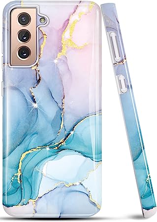 luolnh Galaxy S22 Case,Samsung Galaxy S22 Case for Girls Women,Gold Glitter Sparkle Marble Design Soft Silicone Rubber TPU Bumper Cover Skin Case for Samsung S22 5G(Linght Pink&Green)