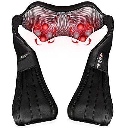 Shiatsu Back Neck and Shoulder Massager with Heat-8 Deep Kneading Nodes Electric Massage Pillow to Relieve Full Body like Back,Waist, Arms, Foot for Home Car Office, Black-Feagar