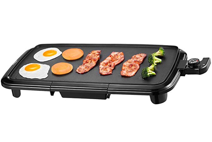 Kealive Griddle, Family-Sized Electric Grill Griddle 1500W with Drip Tray, Non-stick, 10"x20", Black