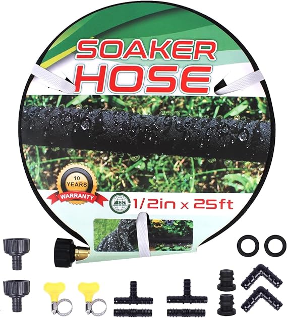Suneed 50 FT Soaker Hose for Garden Beds,1/2'' Heavy Duty Garden Soaker Hoses 50 Ft Rubber Watering Hose - Drip Irrigation Hose for Garden, Vegetable Beds (25 FT)