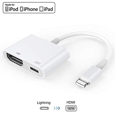 [Apple MFi Certified] Lightning to HDMI, 1080P Lightning to Digital AV Adapter, Sync Screen HDMI Connector with Charging Port for Select iPhone, iPad, iPod on HD TV/Monitor/Projector, Support iOS 13