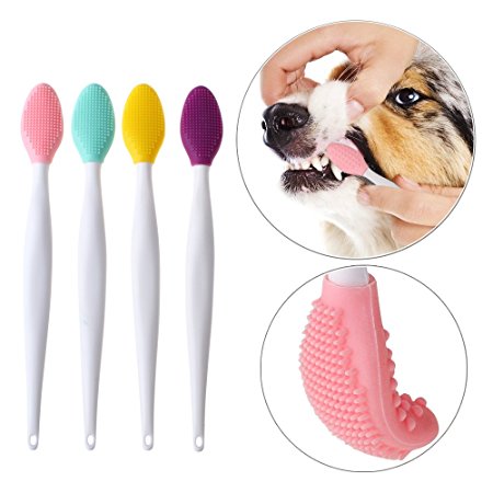 Dog toothbrush with long handles, double-sided rubber gentle dental brushes 4 colors