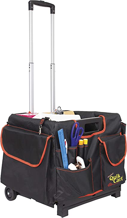 Dbest Products Quik Cart Pockets Bundle Caddy Organizer Teacher Tote Rolling Crate Mobile Tool Storage Fabric Cover Bag, Black