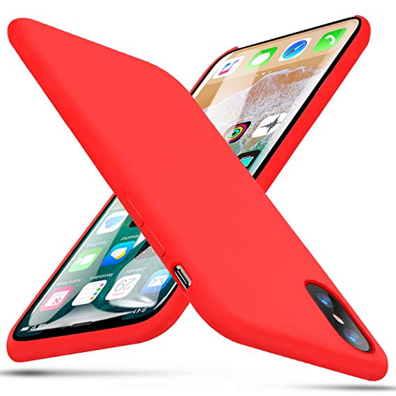 BKSTONE iPhone X Case, iPhone Xs Case Liquid Silicone Gel Rubber Shockproof Case with Soft Microfiber Cloth Lining Cushion for 5.8" Apple iPhone XS/X Case (Red)