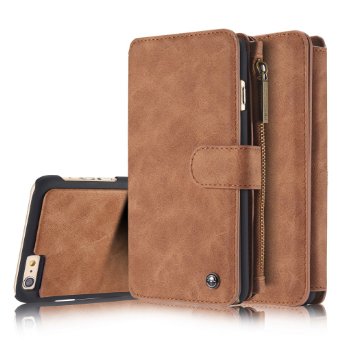 iPhone 6S Wallet case,AKHVRS 6S Genuine Leather Wallet Case - Detachable Folio Flip Holster Case Premium Wallet Case with Credit Card and zipper wallet Case - Cash Slots for Iphone 6 / 6S 4.7" - Brown