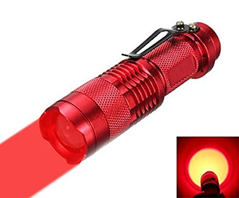 One Mode Red LED Flashlight, Mini Zoomable Scalable High Power LED 1 Mode 200 Lumen 150 Yard Range Red Light Flashlight Red Hunting Light Red Light Torch For Hunting, Astronomy, Night Vision Red LED