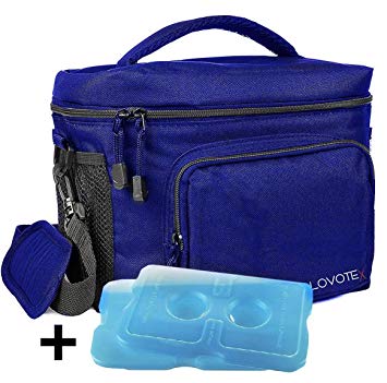 Large Insulated Lunch Bag Cooler Tote With 2 Reusable Cooler Ice Packs Easy Pull Zippers, Detachable Shoulder Strap, Roomy Compartments For Lunch Box, Bottles, Containers, Travel, Camping & More