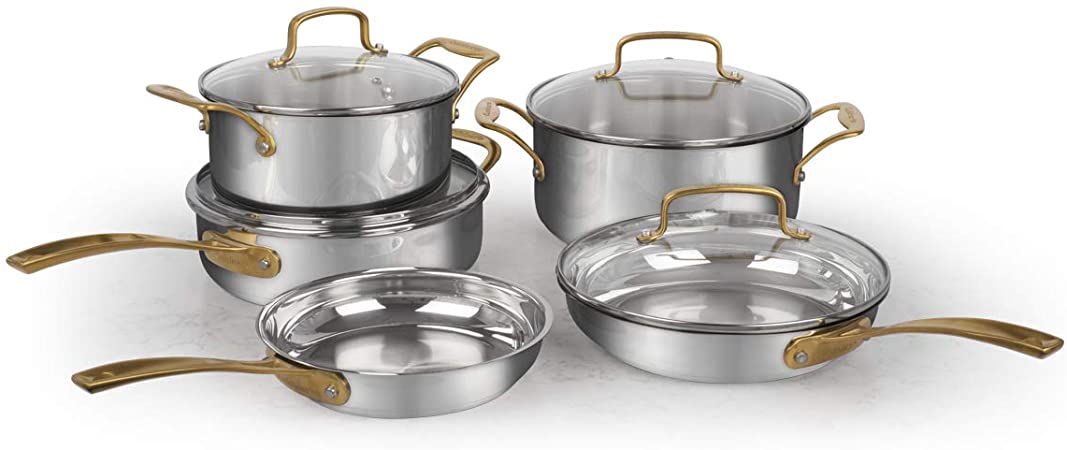 Cuisinart 71-9BGDC Metal Expressions 9 Piece Stainless Steel Cookware Set, Large, Silver/Gold