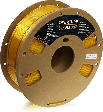 OVERTURE Silk Filament PLA 1.75mm Clog-Free Shiny 3D Printer Consumables, 1kg Spool (2.2lbs), Dimensional Accuracy  /- 0.05 mm (Silk Gold)