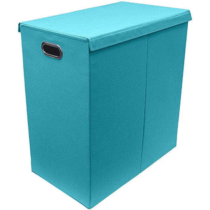 Sorbus Laundry Hamper Sorter with Lid Closure – Foldable Hamper, Detachable Lid, Portable Built-In Handles for Easy Transport – Double (Aqua)