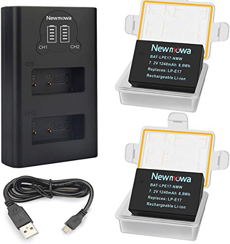 Newmowa LP-E17 Replacement Battery (2-Pack) and Smart Dual Charger LCD Display for Canon LP-E17 and Canon EOS M3 M5 M6 M6 Mark II 200D 250D 750D 760D 800D Rebel SL3 T6i T6s 8000D Kiss X8i