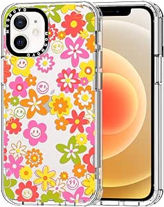 MOSNOVO for iPhone 12 & iPhone 12 Pro Case, [Buffertech 6.6 ft Drop Impact] [Anti Peel Off] Clear Shockproof TPU Protective Bumper Phone Cases Cover with 70's Groovy Floral Design