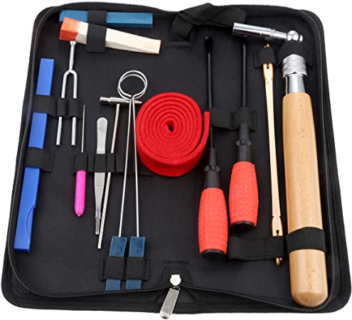 Piano Tuning Kit, 16Pcs Professional Piano Tuner Tools Set, Including Tuning Hammer Lever Felt, Tuning Wrench, Tuning Fork, Temperament Strip, Piano Repairing Accessories