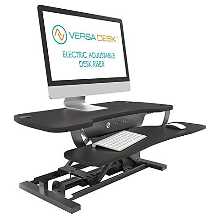 VersaDesk 40" Power Pro by VersaTables - Push Button Motorized Height Adjustable Standing Desk. Electric Desk Riser with Keyboard Tray. Black.
