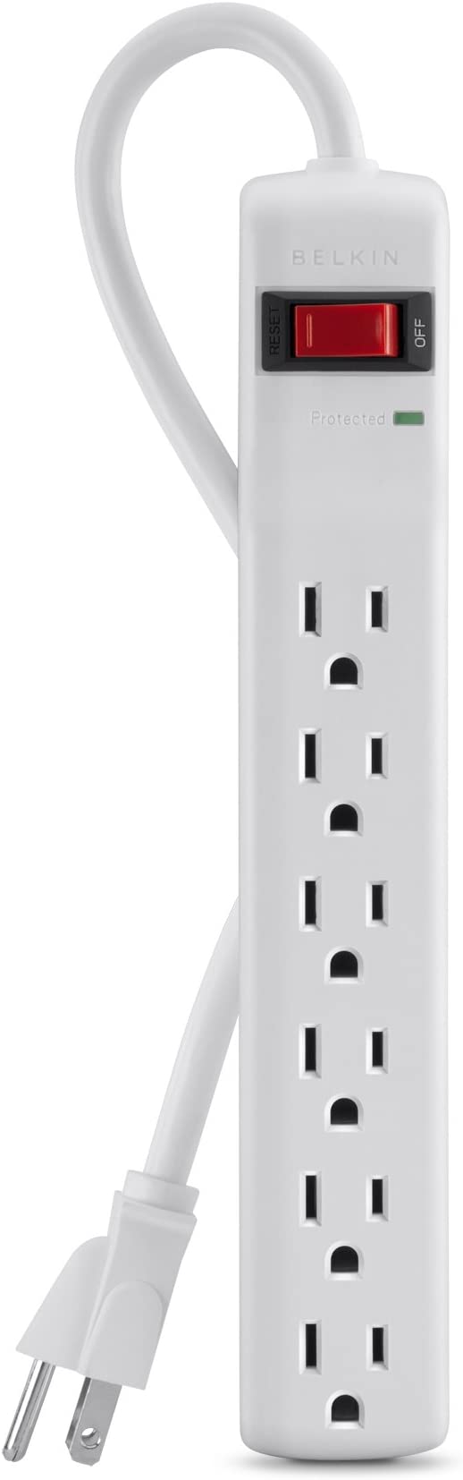 Belkin 6-Outlet Power Strip Surge Protector with 3-Foot Power Cord, 300 Joules (F5C047),White