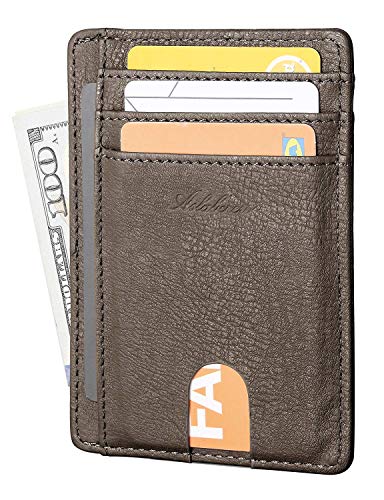 AslabCrew Minimalist Genuine Leather RFID Blocking Front Pocket Wallet, Slim Card Wallets