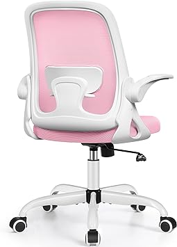 Office Chair Ergonomic Desk Chairs with Lumbar Support and Flip-up Arms, Comfortable Breathable Mesh Computer Executive Chair with Swivel Task, Adjustable Height 4'', Home, Bedroom - Pink