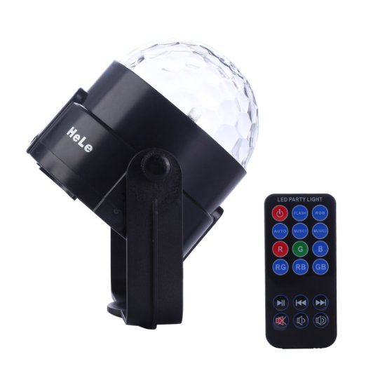 HeLe With Remote Control 7 Color Changes Sound Actived Auto Flash RGB Mini Rotating Magic Ball Stage Lights For Party Hom DJ Disco Wedding KTV Pub