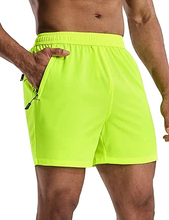 MIER Mens 5 Inch Shorts for Running Athletic Workout Dry Fit Gym Training Shorts with Zipper Pockets, No Liner