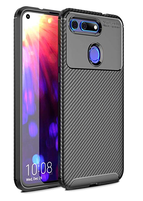 Case Collection Brushed Carbon Fiber Back Design Cover for Honor View 20 Case (6.4") Slim-Fit Shock Absorption Anti Scratch Protective TPU Bumper for Honor View 20 Phone Case