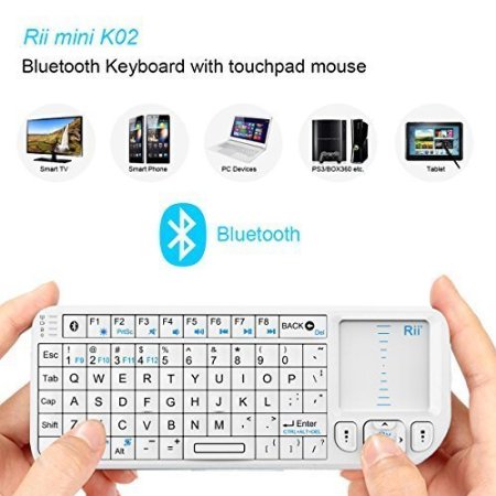 Rii  K02 4 In 1 Multifunction Portable Mini Wireless Bluetooth Version Keyboard with Touchpad Mouse Laser Pointer And Backlit LED  KODI XMBC Rechargable Keyboard  Multi-media Portable Handheld Android Keyboard for PC Laptop Raspberry PI MacOS Linux HTPC IPTV Google Smart TV Android Box XBMC Windows 2000 XP Vista 7 8 10White US layout