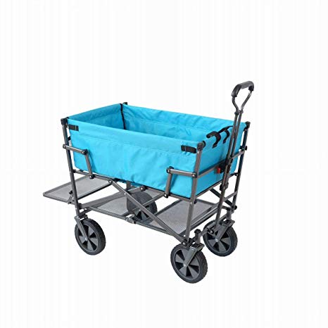 Mac Sports Heavy Duty Steel Double Decker Collapsible Yard Cart Wagon, Blue