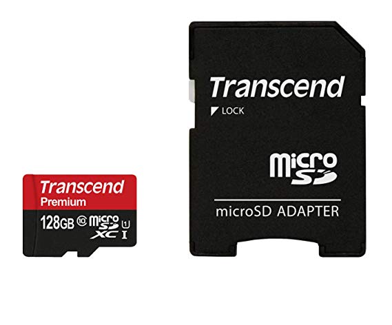 Transcend TS128GUSDU1 128GB MicroSDXC Class10 UHS-1 Memory Card with Adapter 45 MB/S