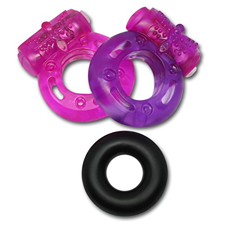 3 Silicone Cockring Set with Clit Stimulator (2 x Vibrating Pleasure Rings   1 Standard Ring) – Pleasure Enhancing Sex Ring Set – The Best Cock Ring Sex Toys for Men
