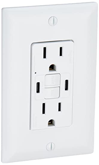 Legrand Radiant® USB GFCI Outlet, 15A Tamper-Resistant, Self-Test, Type-C/C, White, 1597TRUSBCCW