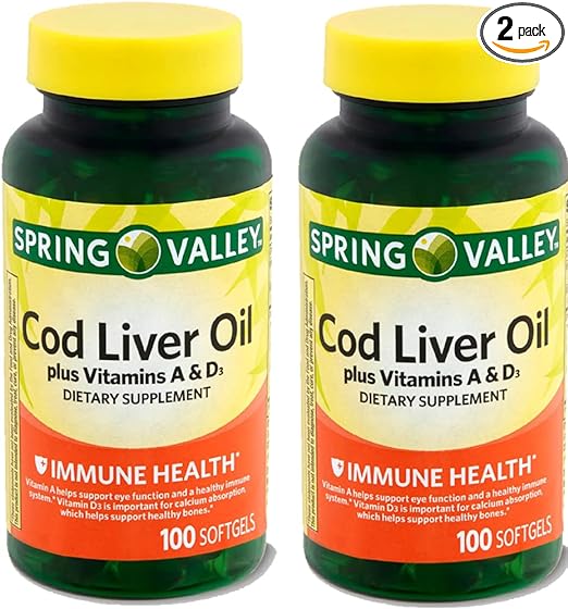 Spring Valley - Cod Liver Oil with Vitamin A & D 100 softgels (Pack of 2)