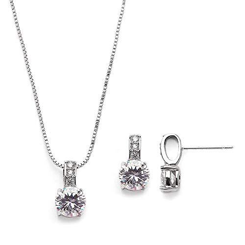 Mariell Delicate Round-Cut Cubic Zirconia Necklace Earrings Set for Brides, Bridesmaids or Everyday Wear