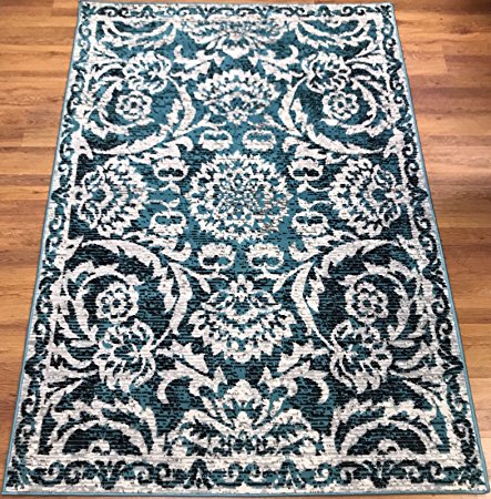 Antep Rugs Kashan King Collection Floral Area Rug Blue and Cream 8' X 10'