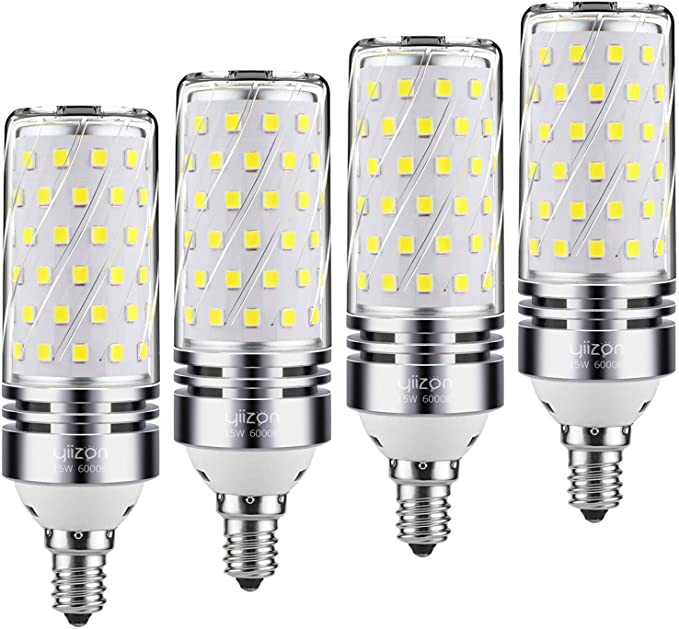 Yiizon E12 LED Corn Bulbs,15W LED Candelabra Light Bulbs 120 Watt Equivalent, 1500lm, Daylight White 6000K LED Chandelier Bulbs, Decorative Candle, Non-Dimmable LED Lamp(4-Pack)