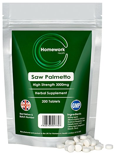 High Strength Saw Palmetto (200 Tablets - 3000mg) – Potent Saw Palmetto Supplements – Saw Palmetto Extract Prostrate Supplement – Effective Bladder Control Tablets for Men – Proven Prostate Tablets